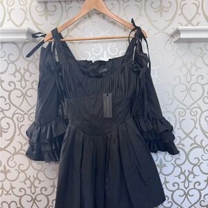 WIDOW Corset Black Off-Shoulder Dress with Ruffles